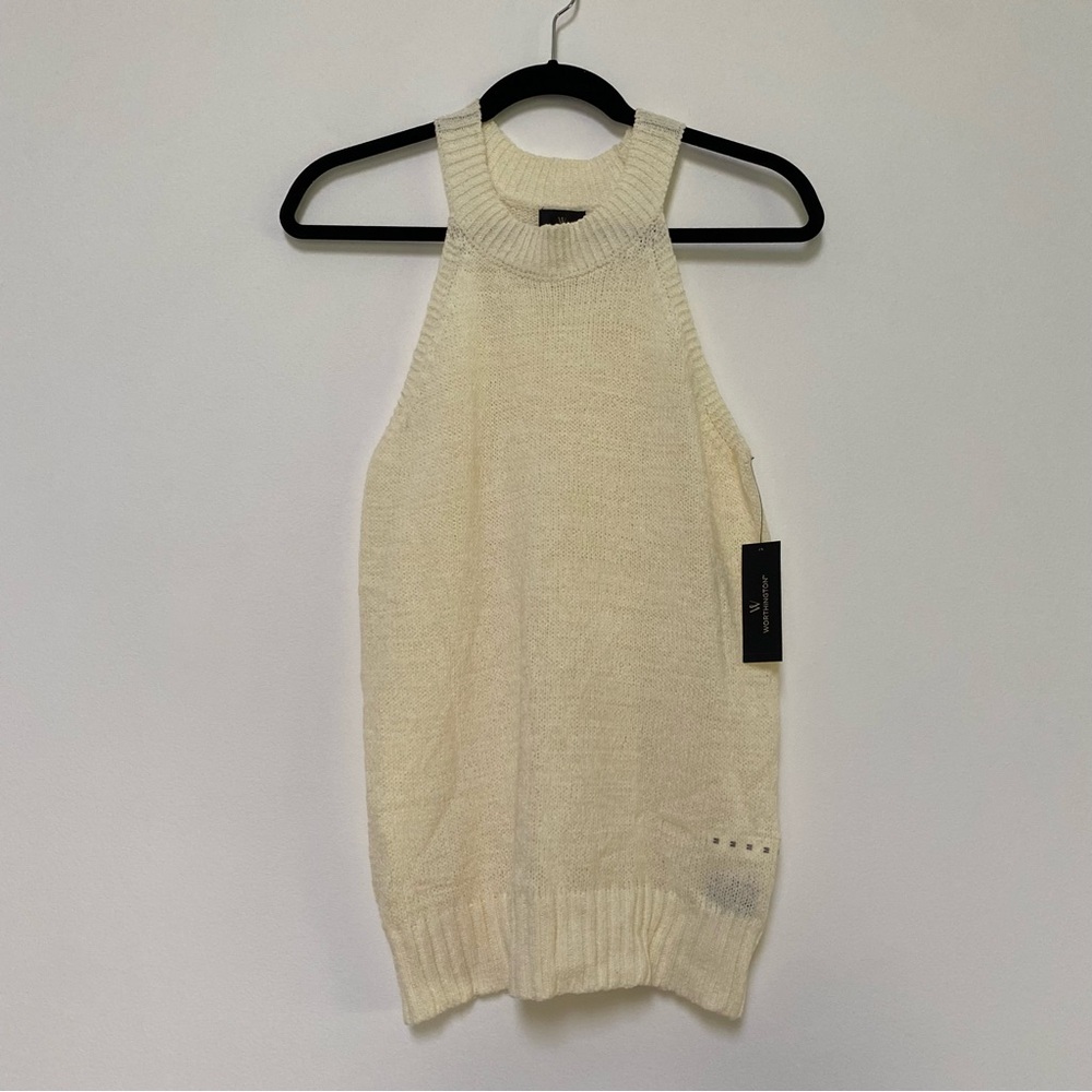 Worthington Sleeveless Knit Top Cream Ivory M NWT